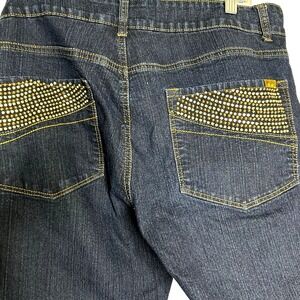 Bill Blass womens Jeans-sz 12, gold bling embellishments, country, dark wash
